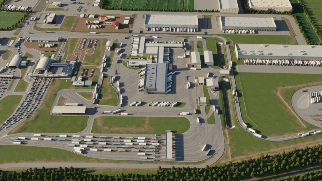 Aerial render — DAP 15 commercial lanes